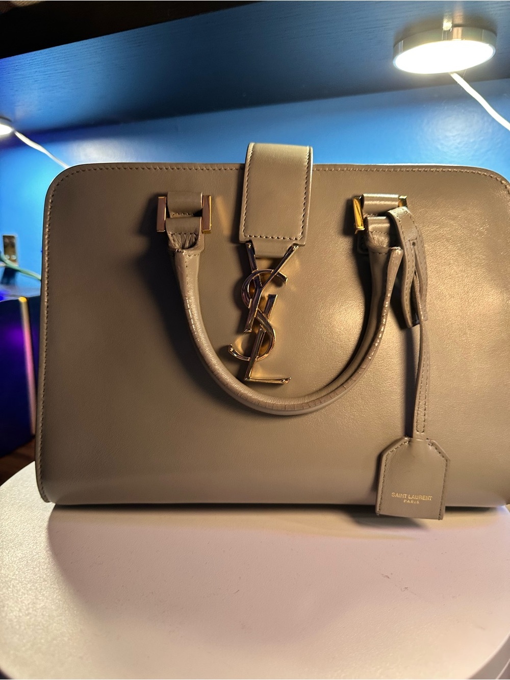 Saint Laurent Baby Cabas Tote Leather Satchel with Gold Hardware
